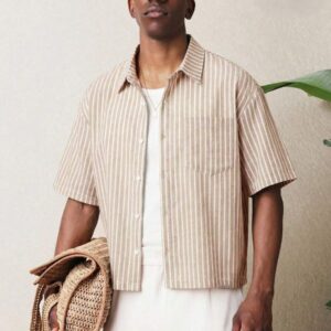 Khaki Vertical Stripe Overshirt