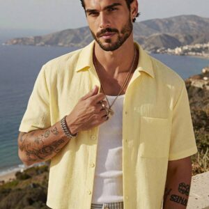 Yellow Oversized Camp Collar Shirt