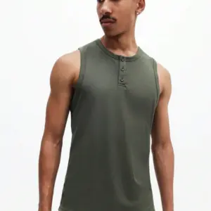 Ribbed Henley Sleeveless Tank Top