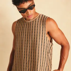 Vertical Stripe Knit Sleeveless Tank Top