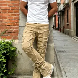 Distressed Flared Stretch Denim Jeans